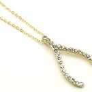 Lucky Crystal Wishbone Gold Pendant Necklace NP25 Lucky Crystal Wishbone Gold Pendant Necklace NP25