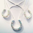 Stunning AB Crystal Pave Triple Lucky Horseshoe Necklace Goodluck Pendant NP02