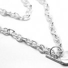 Rhodium Finish Heavy Chain Heart Charm Toggle Necklace Pendant NP75