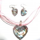 3D Blue/Pink Murano Glass Heart Necklace & Earrings SET NP105