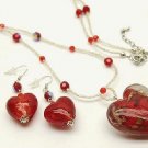 Red Murano Glass 3D Heart Beaded Nekclace and Earrings Set NP157 Red Murano Glass 3D Heart Beaded Nekclace and Earrings Set NP157