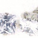 6mm Square Faceted Clear CZ Stud Post Earrings EA201 CL