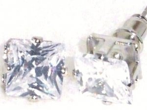 6mm Square Faceted Clear CZ Stud Post Earrings EA201 CL