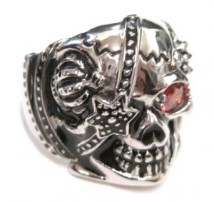 Heavy Stainless Steel Red CZ Skull Biker Ring SSR4416