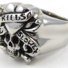Love Kills Slowly Skull Stainless Steel Ring SSR2438 Size 13