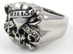 Love Kills Slowly Skull Stainless Steel Ring SSR2438 Size 13