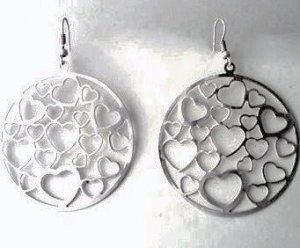 2" Round Thin MATTE Silvertone Metal HEART Cut Out Earrings EA01