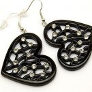Trendy Black Filigree Clear CZ Heart Dangle Earrings EA06