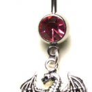 Sparkling Pink Crystal Gothic DRAGON Dangle Belly Ring BJ25