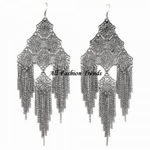 Filigree Pattern Chain Link Cascade Drop Earrings EA61