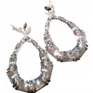 Large 2.5" Silver Bamboo Clip On Dangle Earrings EA57