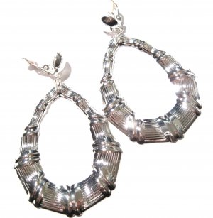 Large 2.5" Silver Bamboo Clip On Dangle Earrings EA57