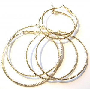 3 Prs Assorted Trendy 14K Gold EP Hoop Earrings EA81