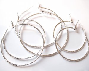 3 Pairs Assorted Trendy Silver Hoop Earrings EA82