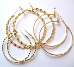 3 Pairs Assorted Twisted Rope 14K Gold EP Hoop Earrings  EA84