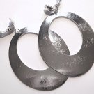 3.5 inch Silver Textured Dangle Clip On Earrings EA89