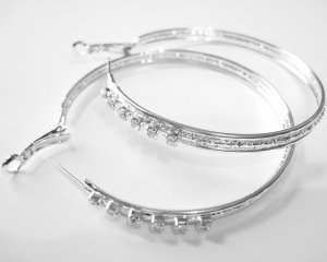 Large Sparkling Clear CZ Sivler Hoop Earrings EA92