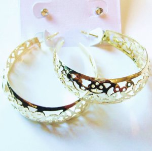2 Prs CZ Stud and Filigree Hoop 14K Gold EP Earrings Set EA94