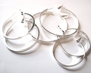 3 Pairs Assorted Trendy Silver Hoop Earrings EA96