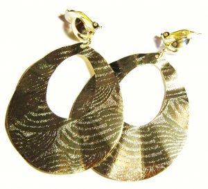 3 inch Wavy Textured 14K Gold EP Clip on Earrings EA100