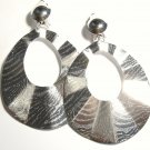 3 inch Wavy Textured Silver Clip on Earrings EA101