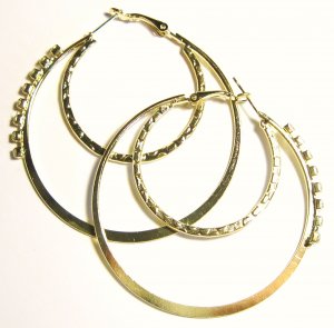 Sparkling CZ Double Hoop 14K Gold EP Earrings EA102