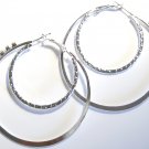 Sparkling CZ Double Hoop Silver Earrings EA103