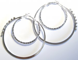Sparkling CZ Double Hoop Silver Earrings EA103