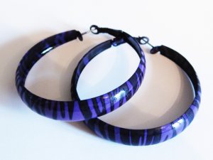 Black Purple Zebra Print Hoop Earrings EA107