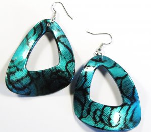 Aqua 2.25 inch Wavy Shape Dangle Earrings EA116