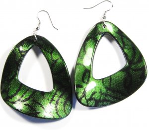 Green 2.25 inch Wavy Shape Dangle Earrings EA120