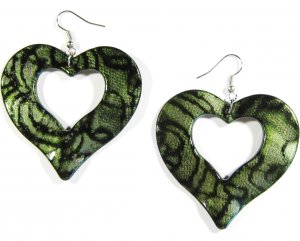 Green 2.25 inch Wavy Heart Shape Dangle Earrings EA135