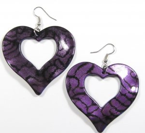 Purple 2.25 inch Wavy Heart Shape Dangle Earrings EA136