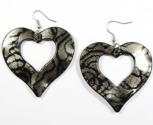 Silver 2.25 inch Wavy Heart Shape Dangle Earrings EA137
