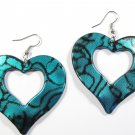 Aqua 2.25 inch Wavy Heart Shape Dangle Earrings EA138