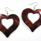 Burgundy 2.25 inch Wavy Heart Shape Dangle Earrings EA139
