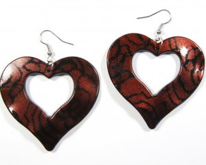Burgundy 2.25 inch Wavy Heart Shape Dangle Earrings EA139