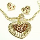 Crystal Heart Gold Mesh Necklace Set NP08
