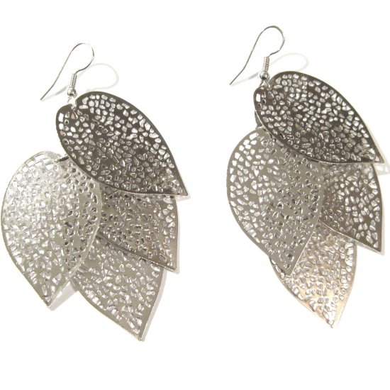 3 inch Filigree Leaf Cascade Dangle Earrings EA31