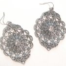 2.75" Antique Silver Victorian Style Filigree CZ Dangle Earrings EA43 2.75" Antique Silver Victorian Style Filigree CZ Dangle Earrings EA43