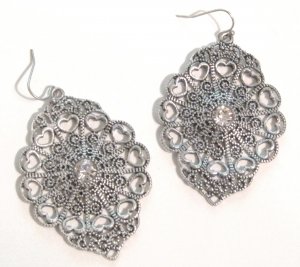 2.75" Antique Silver Victorian Style Filigree CZ Dangle Earrings EA43
