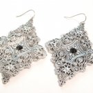 2.75" Antique Silver Victorian Style Filigree CZ Dangle Earrings EA53