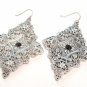 2.75" Antique Silver Victorian Style Filigree CZ Dangle Earrings EA53