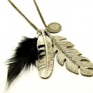 28" Antique Silver Feather Leaf CZ Pendant Necklace NP62 28" Antique Silver Feather Leaf CZ Pendant Necklace NP62