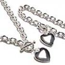 Silver Heart Heavy Chain Toggle Necklace and Bracelet Set NP67