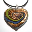 Murano Glass Blue Green Copper Heart Pendant Necklace NP121 Murano Glass Blue Green Copper Heart Pendant Necklace NP121