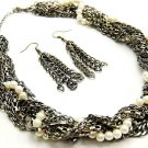 Chunky Multistrand Chains Pearl CZ Necklace Set NP920 Chunky Multistrand Chains Pearl CZ Necklace Set NP920