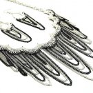 Black Silver Multichain CZ Cascade Drop Necklace Set NP931