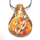 2" Murano Glass Amber Silver Pendant Necklace NP127