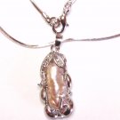 14K White Gold EP Genuine Pink Fresh Water Pearl Bridal Pendant NP140 14K White Gold EP Genuine Pink Fresh Water Pearl Bridal Pendant NP140